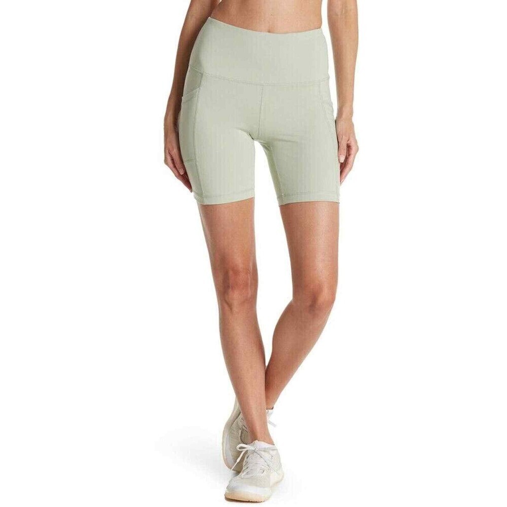90 Degree By Reflex Women's Lux Hi Rise Side Pocket Bike Shorts Silver Green S